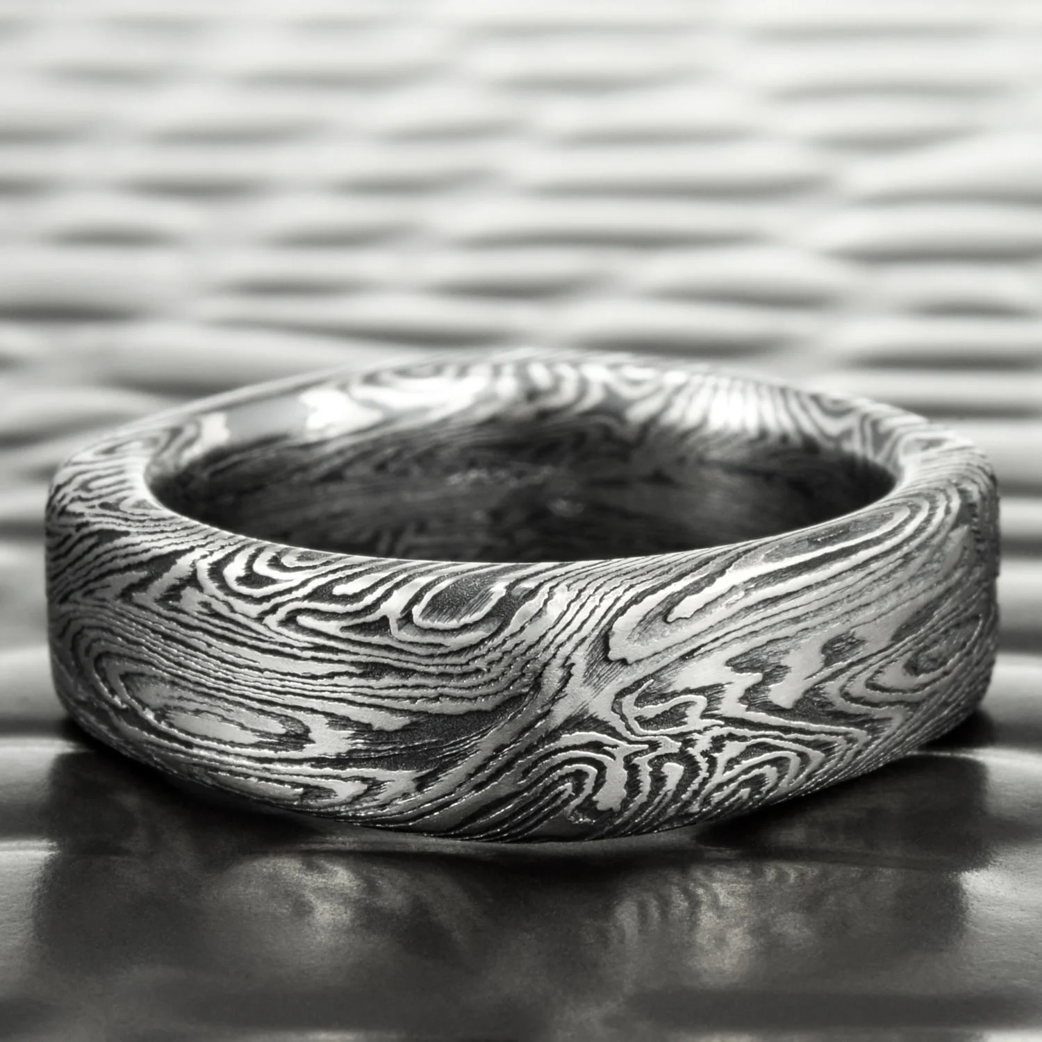 Mokume Gane Square Band with Titanium & Black Zirconium | DARK